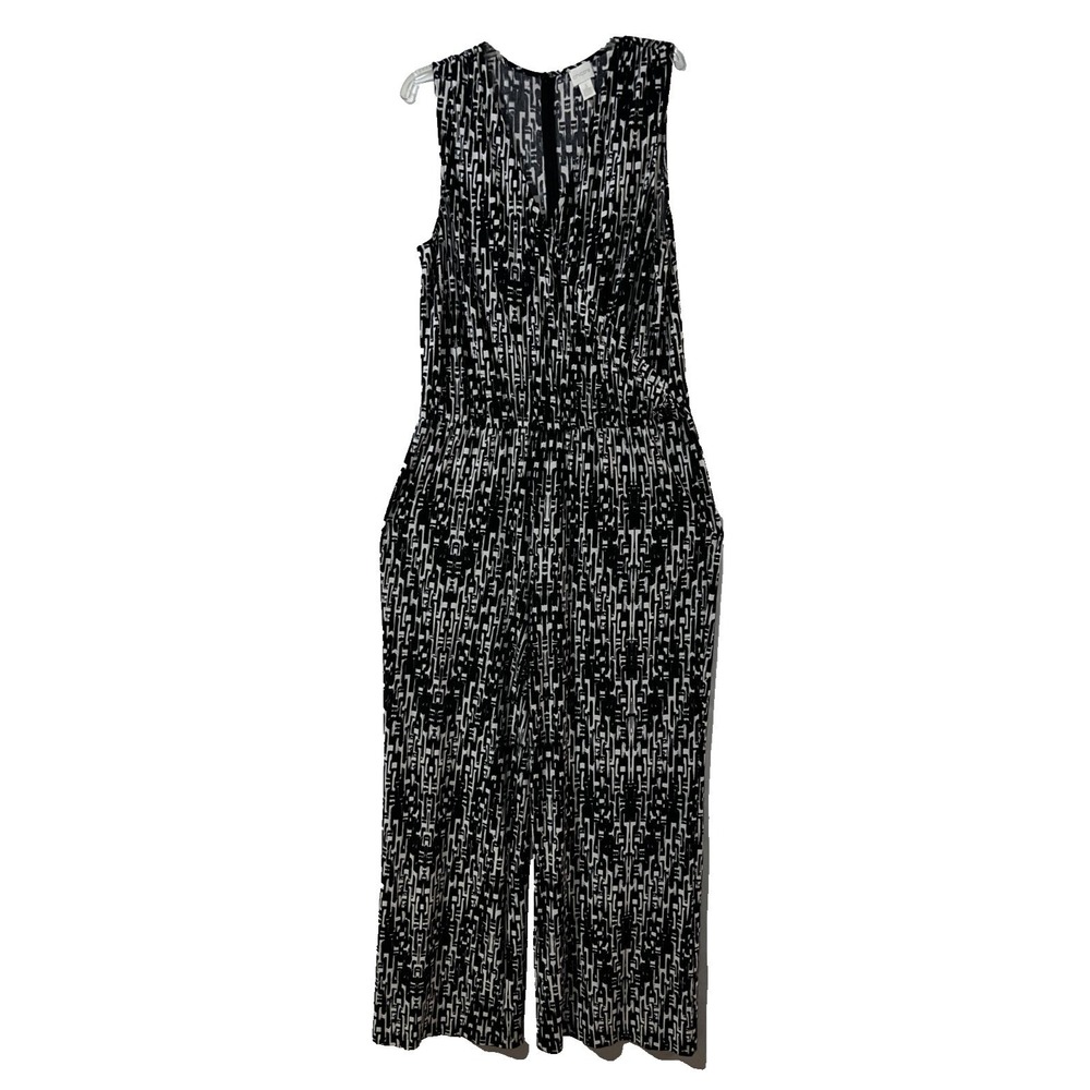 Chico's Black White Geometric Chain Print Sleeveless Wide Leg Jumpsuit Sz XL (3)